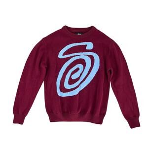 Stussy Sweater Curly S Burgundy Size Medium
